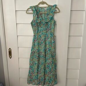 J.Crew Printed Smocked Ruffleneck Midi Dress size 0